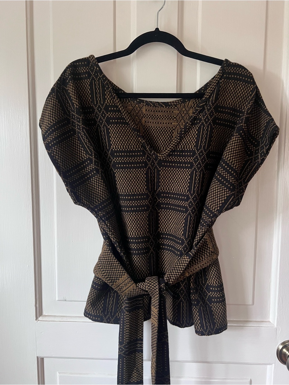 Ace & Jig Black and Tan Geometric V-Neck Blouse